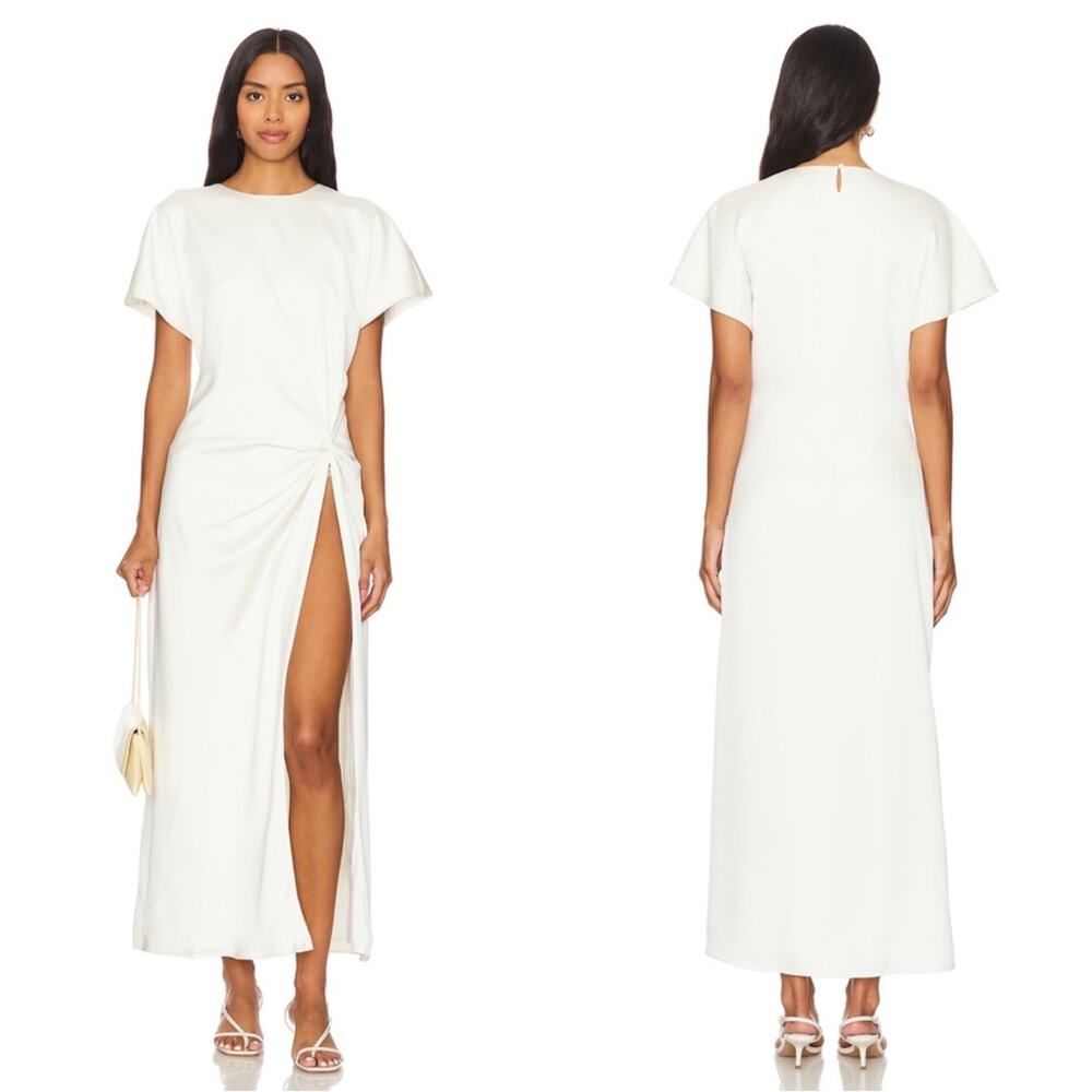 SER.O.YA Tropez High Slit Ruched Knot Porcelain White Maxi Dress Size Large